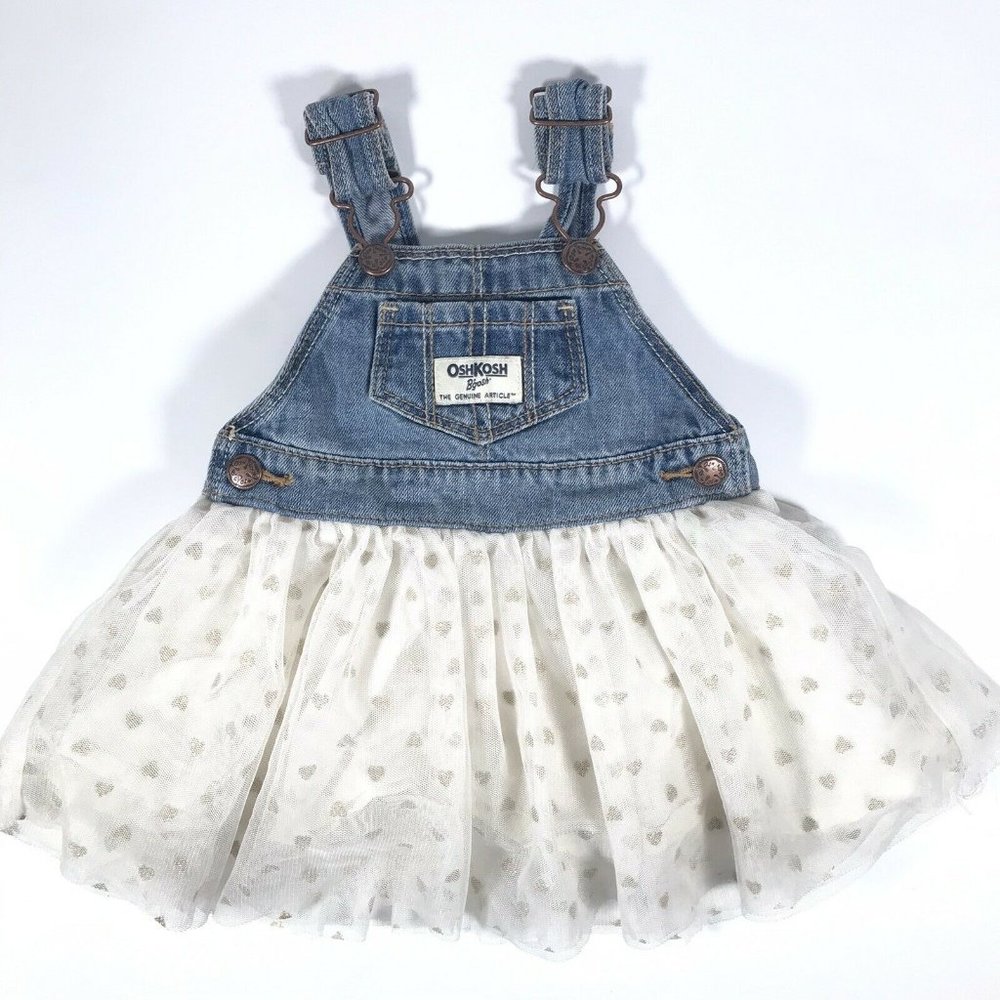 Oshkosh Bgosh Girls Overalls Dress Size 6M Tulle Skirt Denim Jean